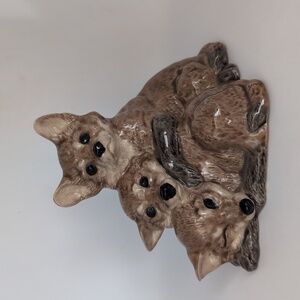 Vintage Fox Trio Creamware Figurine - Heredities of England Earthenware Pottery